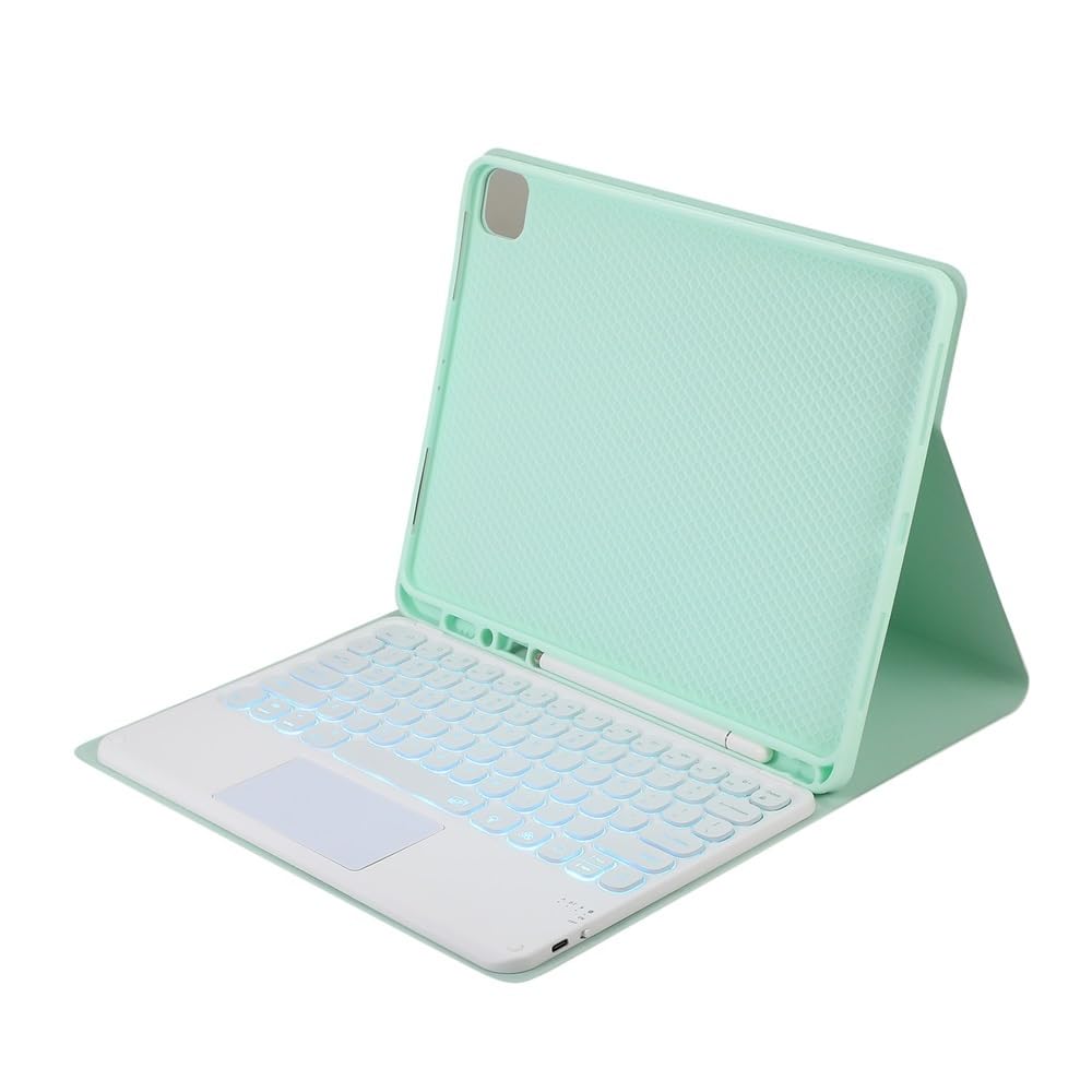 YSJX Funda Protectora for Tableta, Tapa de tecla Redonda, Teclado táctil Adecuado for iPad Air de 11 Pulgadas (M2/M3)/air5/air4 de 10,9 Pulgadas Universal(Mint Green+White Backlit KB)