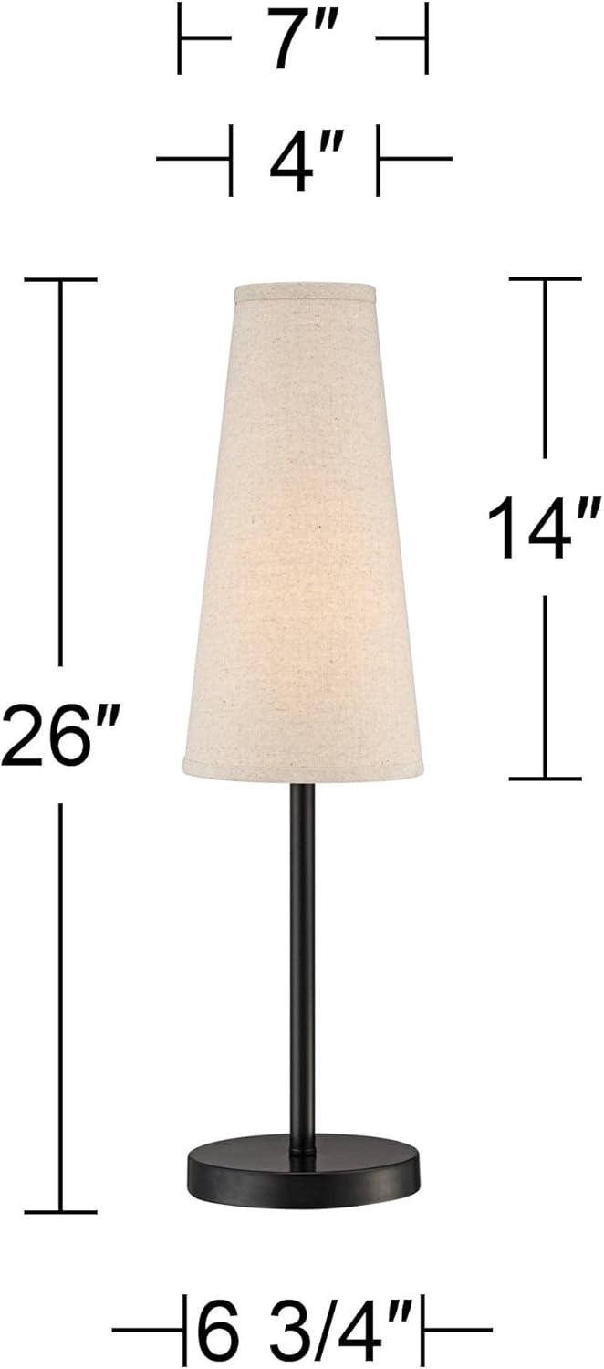 360 Lighting Snippet Modern Table Lamp 26" High Espresso Bronze Brown Metal Off White Linen Tapered Cone Shade Decor for Bedroom Living Room House Home Bedside Nightstand Office Family