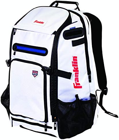 Franklin Sports Fastpitch Softball Bat Bag - USA Traveler Elite Bat Backpack - Girls + Women's Equipment Batpack - Fits Helmets, Cleats + (2) Bats - White