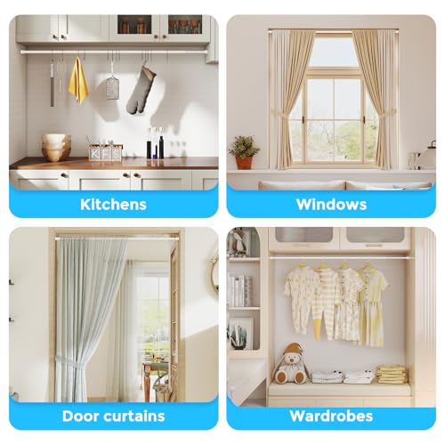 Image of AIZESI 2 Pack Tension Rods for Windows 28 to 48 inch, Adjustable Short Curtain Rods No Drilling Small Tension Rods for Windows Door Kitchen Curtain, White