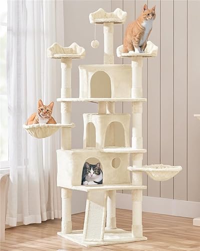 Yaheetech Árbol para gatos de 76.5 pulgadas de alto, torre grande para gatos con 3 condominios grandes, tabla de rampa multifuncional, postes Yaheetech Árbol para gatos de 76.5 pulgadas de alto, torre grande para gatos con 3 condominios grandes, tabla de rampa multifuncional, postes