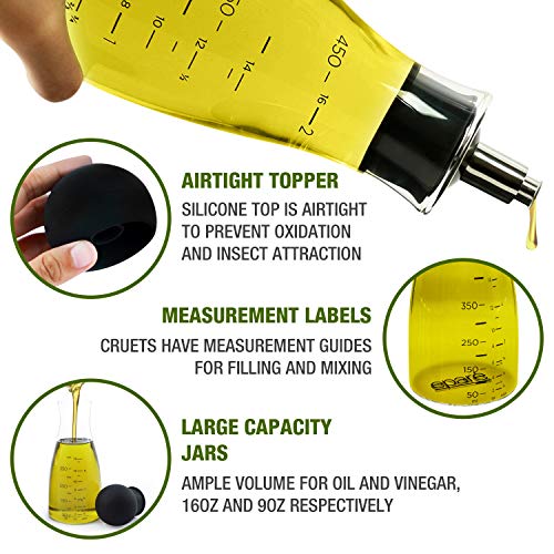 Eparé Olive Oil And Vinegar Dispenser Bottles - Set Of Two Large Capacity Cruets - Stainless Spout - Borosilicate Glass - Thumbnail 3