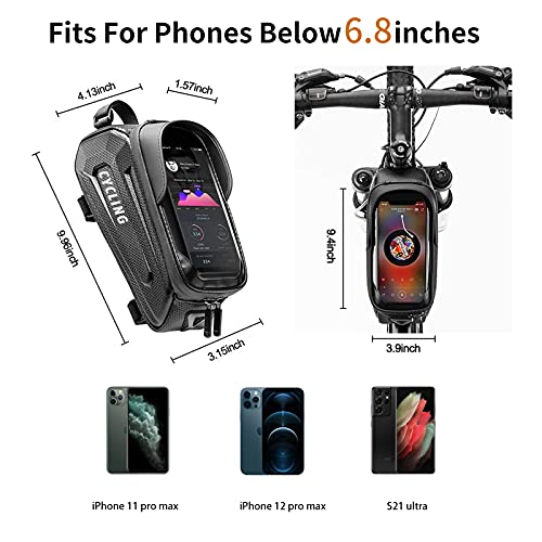 Image of Bike Bag Bicycle Bag, Bike Frame Bag, IP67 Waterproof Bike Pouch Bag, Bike Bicycle Accessories, EVA 3D Hard Bike Handlebar Bag, Bike Phone Holder Mount Designed for 4.7'' to 7'' Phone