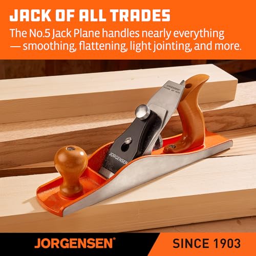 Image of JORGENSEN No.5 Wood Planer, Hand Planer for Woodworking, Jack Plane for Flattening, Smoothing - Professional Hand Plane with Ductile Iron Body, Adjustable Cutting Depth, Ergonomic Handle