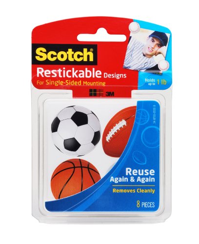Scotch Restickable Designs Sports fixations lavables réutilisables sur mur