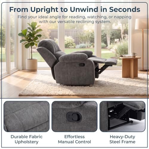 Image of Manual Single Lounge Recliner Chair with Adjustable Backrest, Gray | Manual Chenille Recliner Chair, Adjustable Backrest, Stable Heavy‑Duty Build,Comfortable Chenille Fabric