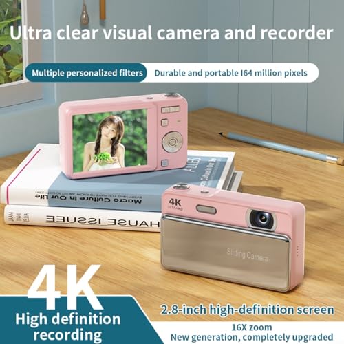 NbgrvB Appareil photo numérique coulissant 64 MP avec zoom numérique 16x, écran HD de 2,8", vidéo 4K, pour un design compact et portable, étudiants et débutants (Blanc)(Noir) – vue 8