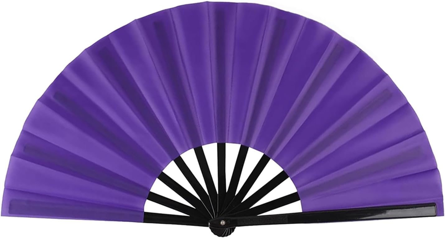 BRYCTSISEN 5 Pack Large Folding Fan Popping Fabric Handheld Rave Foldable Fans for Line Dance Parties Outdoor Events Performance Decorations (Purple)