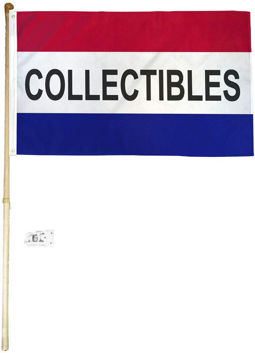 3x5 3'x5' Collectibles Red White Blue Polyester Flag with 5' (Foot) Flag Pole Kit with Wall Mount Bracket & Screws (Imported)