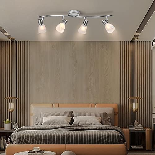 Unikcst Ceiling Lights Rotatable 4 Way LED Spot Lights Chrome & Glass Lamp Fittings Ceilings E14 240V for Kitchen Living Room Hallway (No Bulbs)