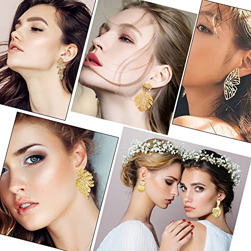 Sonnyx 15 Pair Gold Statement Earrings For Women Large Gold Geometric Earrings Woven Twisted Ginkgo Leaf Earrings Gold Plated Big Fashion Design Boho Drop Dangle Earrings Jewelry Gift(Gold) #TOP1