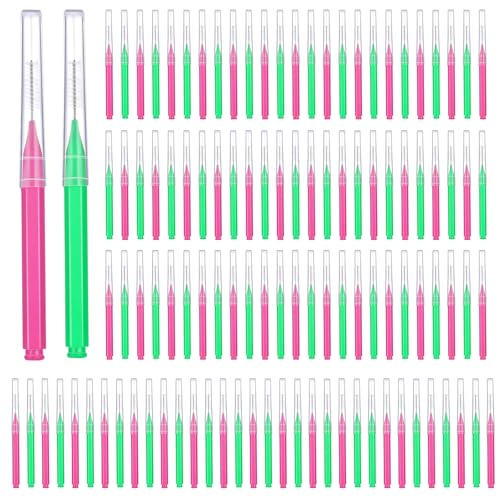 Image of Patelai 100 Pieces Braces Dental Brush for Cleaner Interdental Toothpick Dental Tooth Flossing Head Oral Hygiene Flosser Toothpick Cleaners Tooth Tool(Green,Pink,Mixed Size)