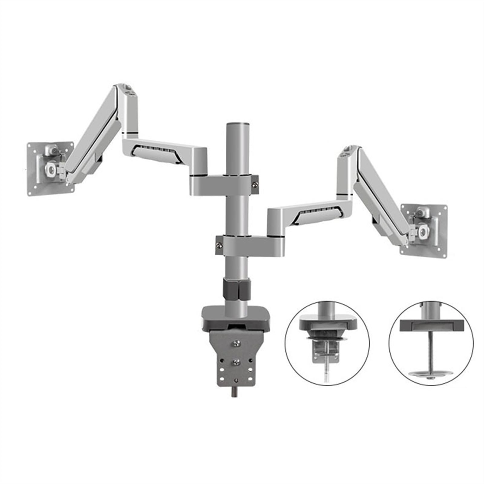 Aioneer Monitor Arm Dual Monitor Mount Fits Max 32 Inch, 4.4-19.8 Lbs Screens, Fully Adjustable Dual Monitor Arm Desk Mount With Tilt, Swivel, Rotation, 75/100Mm Monitor Mount Ar-Silver