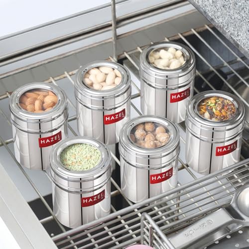 Image of HAZEL Stainless Steel See Through Container 250 ml | Steel Storage Jar with Transparent Lid | Small Kitchen Container for Spices, Dry Fruits & Snacks