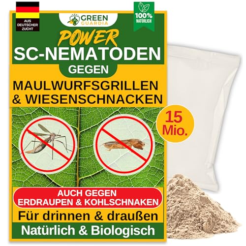 GREEN GUARDIA Nematodos Super SC contra grillos topos, cachimbas de prado y pulgas – 15 millones (30 m²) – agente biológico para combatir eficazmente los grillos topos, sin productos químicos