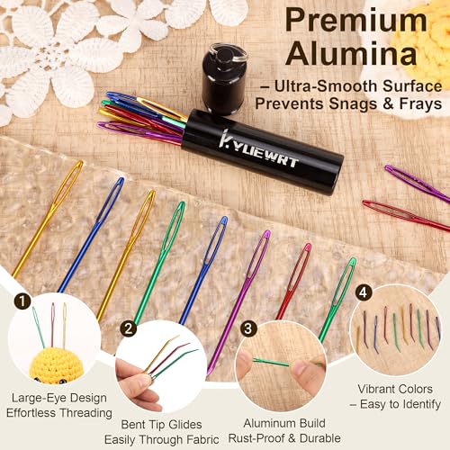 Image of Premium Tapestry Needle & Weaving Needle Set for Crochet, Anodized 6063 Aluminum Bent Tip Yarn Needles with Portable Storage Tube for Crochet Finishing, Amigurumi & Knitting (Pack of 2)
