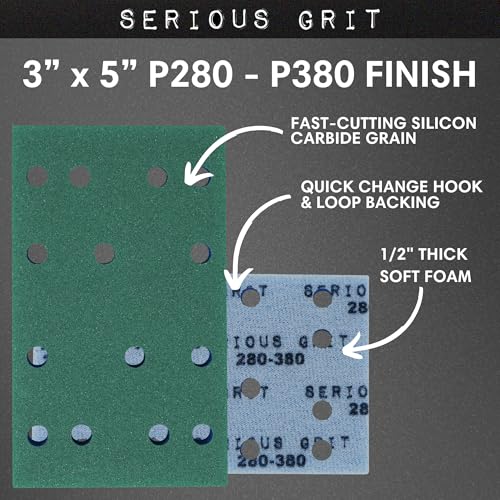 Image of Serious Grit - 3x5 1 /2 inch Foam Sanding Pads - 280-380 Grit Finish - 10 Pack