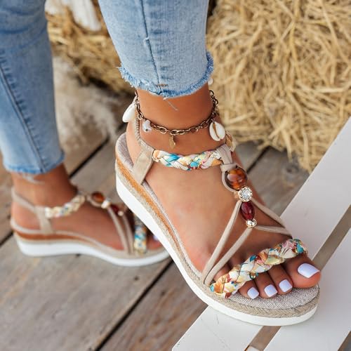Chaussures de plage romaines à talons compensés ornées de strass chic - 2