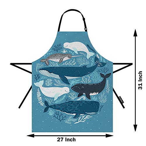 Moslion FBAPRONTZ-A60 Fish Apron 31X27 Inch Nature Nautical Ocean Sea Seaweed Coral Whale Shark Dolphin Kitchen Chef Waitress Cook Aprons Bib thumb #1