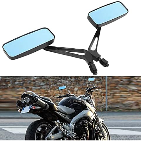 DREAMIZER 8mm 10mm Motorcycle Rectangle Rearview Mirror, Retro Style Motorcycle Side Mirror Replacement for Street Bikes Sport Bikes Chopper Cruiser Scooter Cover