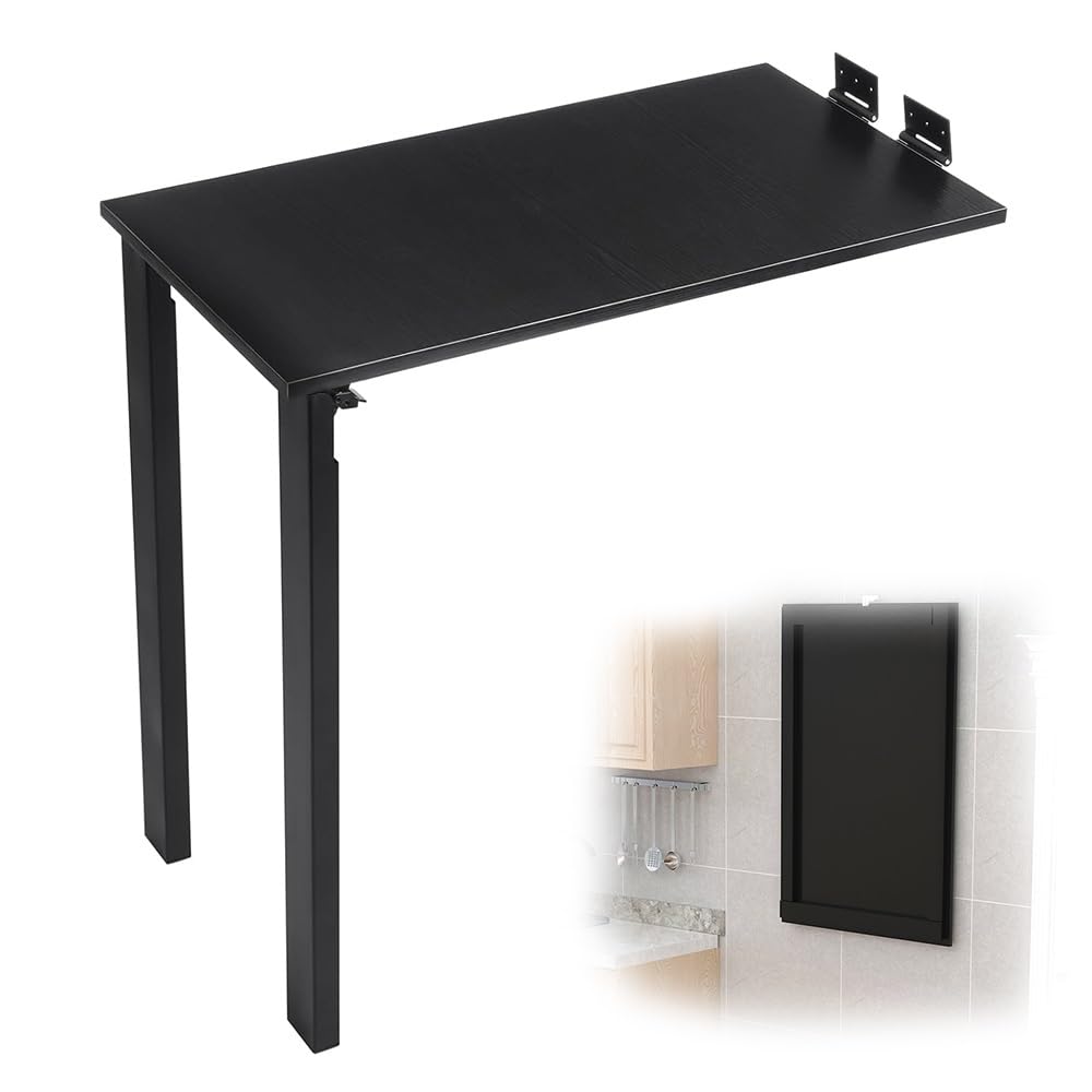 Table pliante murale avec pieds de support et étagère gain de place