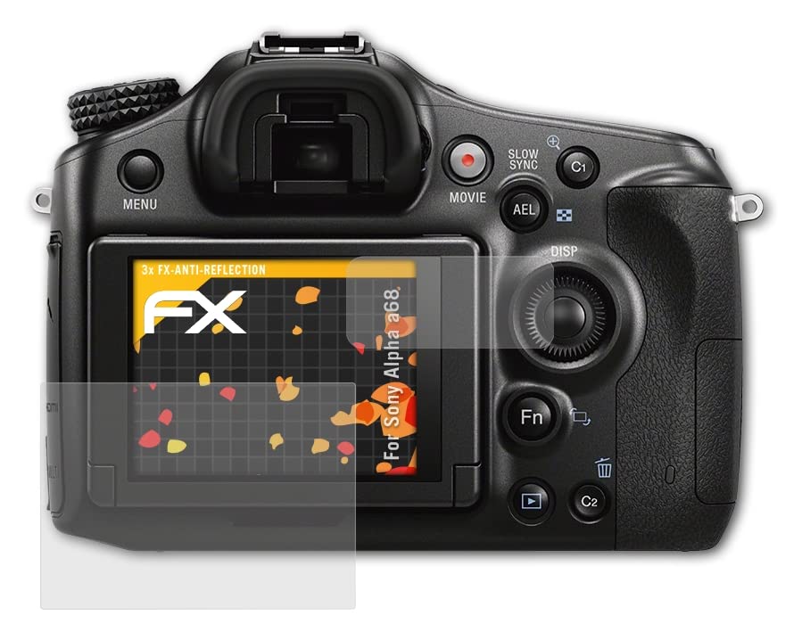 atFoliX Screen Protector compatible with Sony Alpha a68 Screen Protection Film, anti-reflective and shock-absorbing FX Protector Film (Set of 3)