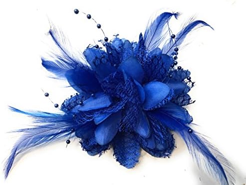 Flower Feather Bead Corsage Hair Clips Fascinator Hairband and Pin (Black)