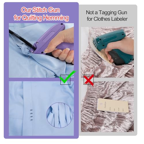 Stitch Gun for Clothes, Fine Mini Stitch Gun for Clothes, Handheld Quick Clothing Fixer, Quick Stitch Sewing Gun Hemming Quilting Tool Kit with 6 Needles, 2500 Black & 2500 White Fasteners (Purple) by chfine - Image 9
