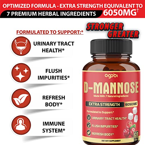 2 Packs 60 Counts 4 Months - D-Mannose Extract Capsules 6050Mg - Natural Urinary Tract Health & Immune Support - 7In1 With Cranberry, Dandelion, Hibiscus & More #TOP2