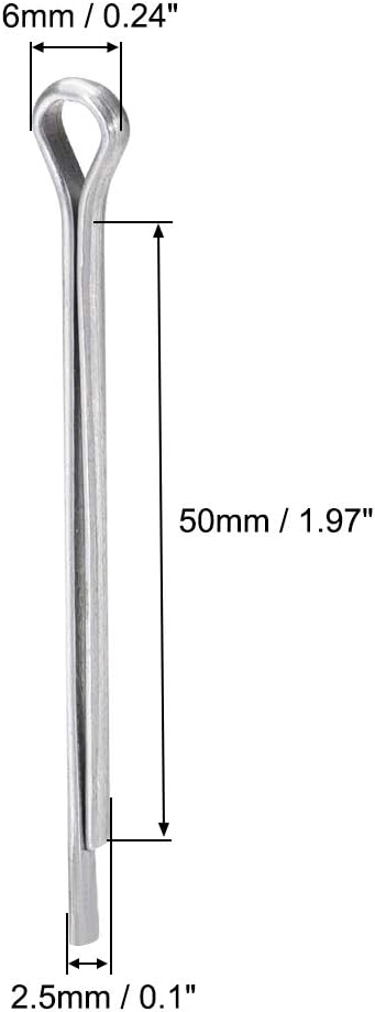 sourcing map Split Cotter Pin - 3/32 inch x 1 31/32 inch (2.5mm x 50mm) Carbon Steel 2-Prongs Silver Tone Fastener Clip Key 50Pcs - Image 3
