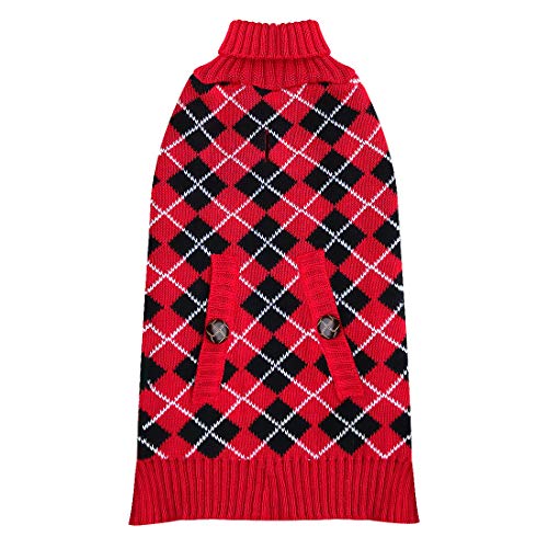 kyeese Dog Sweater for Small Dogs Checkered Dog Knitwear with Leash Hole Turtleneck Dog Sweaters Cat Sweater