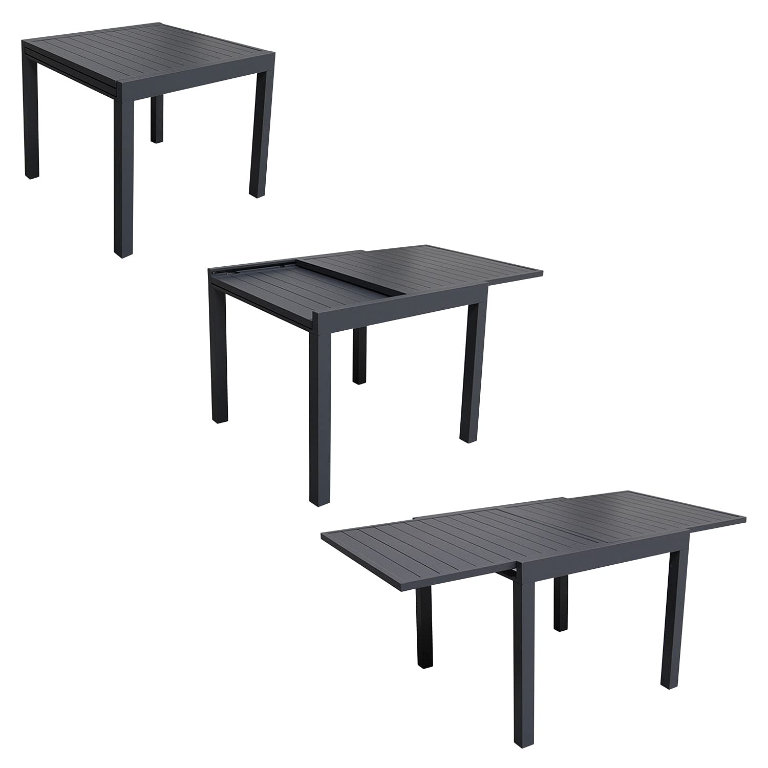 Salon de Jardin Venezia Extensible 90/180 en textilène Gris 8 Places - Aluminium Anthracite