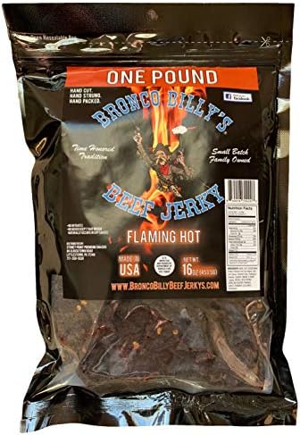 Bronco Billy's Beef Jerky Flaming Hot One Pound Resealable Bag