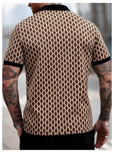Verdusa Men's Geo Knitted Golf Shirts Short Sleeve Button Front Casual Collared Shirts2