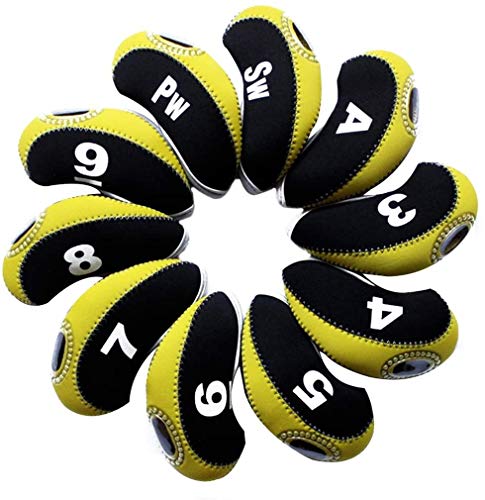 Seacloud 10Pcs Neoprene Golf Club Iron Head Covers Set, Yellow/Black