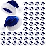Vicenpal Pack Santa Hat Christmas Hat Plush Velvet Party Hat for Men Women Christmas New Year Party Decoration and Supplies (Blue) 17.7 x 11.8 inch/ 45 x 30 cm