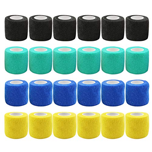Tattoo Grip Tape Cover - Romlon 24pcs Disposable Cohesive Tattoo Grip Cover Wrap Self Bandage Roll Elastic Handle Grip Tape for Tattoo Machine Tattoo Grip Accessories, Sports Tape Cover Mix Color