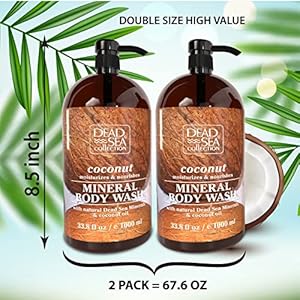 Dead Sea Collection Coconut Body Wash for Women and Men - with Pure Dead Sea Minerals and Coconut Oil - Cleanses and Moisturizes Skin - Pack of 2 (67.6 fl. oz) Dead Sea Collection Coconut Body Wash for Women and Men with Pure Dead Sea Minerals and Coconut Oil Cleanses and Moisturizes Skin Pack of 2 676 fl oz