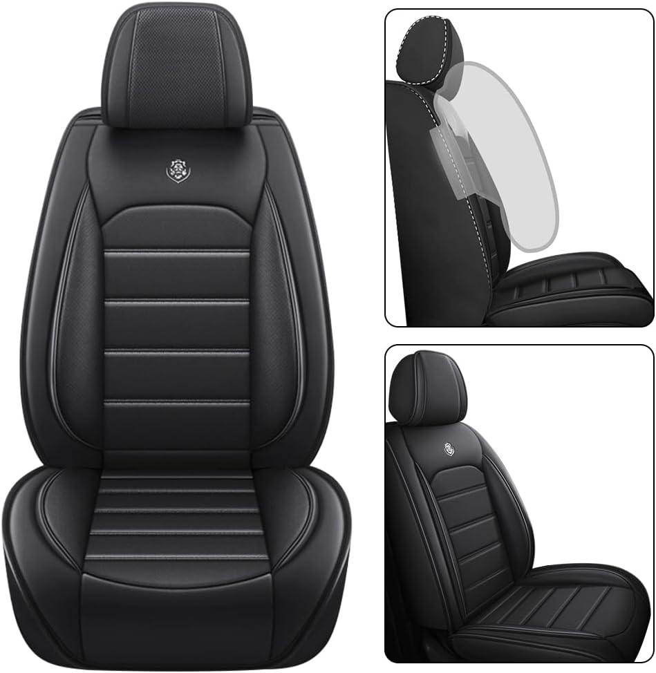 Leather Seat Cover for Volkswagen Jetta 2005-2024,Interior Accessories Seat Covers Cushion Vehicle Protector Airbag Compatible(Classic Black,Full Set)