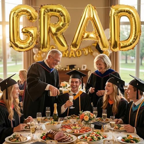 Biapian 40 Inch Gold Grad Balloons - 4 Pcs Graduation Decorations, Large Gold Grad Banner, Foil Balloons for Class of 2024 Graduation Party by Biapian - Used condition - Image 7