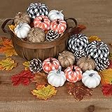 Artiflr 69 Pieces Artificial Harvest Pumpkins Decoration Set, Assorted Fake Fall Maple Leaves White...