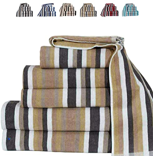 Image of TheWhiteWater – Pack of 2 100% Natural Cotton Hand Towels – Mocha Striped 50 x 85 cm – Soft 550 GSM Royal Victorian Flossy Salon Style – Quick-Dry, Absorbent – Ideal for Bathroom, Gym or Spa Use