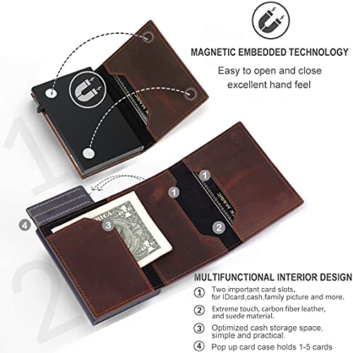 Image of AirTag Wallet for Mens Wallet,Card Holder for AirTag,Smart,RFID Blocking,Slim Wallet for Front Pocket-8-12 Card Capacity (Genuine leather, Brown)