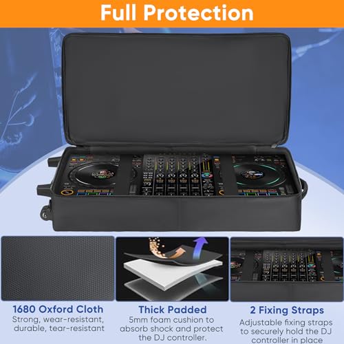 Image of DJ Controller Case with Wheels Compatible with DDJ FLX10 / DDJ-GRV6 / 1000 / 1000SRT / REV7 / REV5 / SC LIVE 4, Rolling DJ Bag Padded Backpack Soft with Multi-pocket for DJ Controller and Accessories