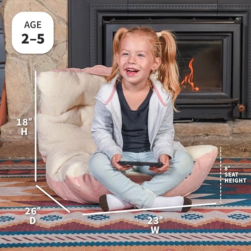 Big Joe Roma Kid's Bean Bag Chair, Oat Sherpa and Desert Rose, Vegan Suede, 2 Foot Lightweight Refillable Children's Seat by Big Joe - Used condition - Image 2