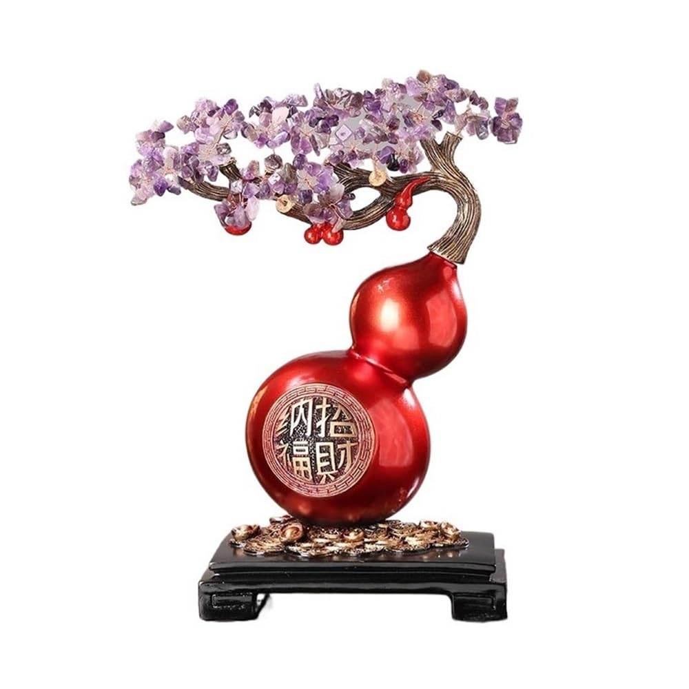 Home Decor Amethyst Money Tree with Gourd, Home Office Opening Housewarming Ornament Crafts Bonsai(Blue)