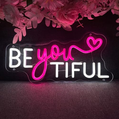 Image of Be Your Tiful Neon Sign For Spa Beauty Room Nail Brows Lashed Salon Studio LED Wall Art Decor For Business Stores Logo Barber Shops Led Word Indoor Custom Neon Lights 5V USB Pink White 40x19.6 CM