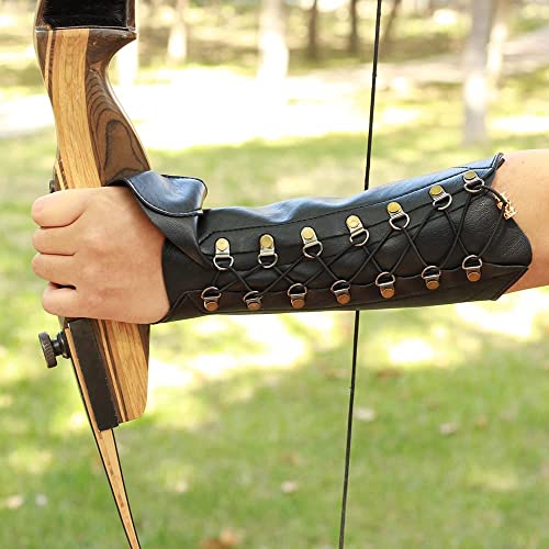 Sopoger Archery Arm Guards Leather Arm Sleeve Protector Brace Adult Youth Forearm Hand Guards Gear For Bow Hunting Shooting Target (Black) #TOP3