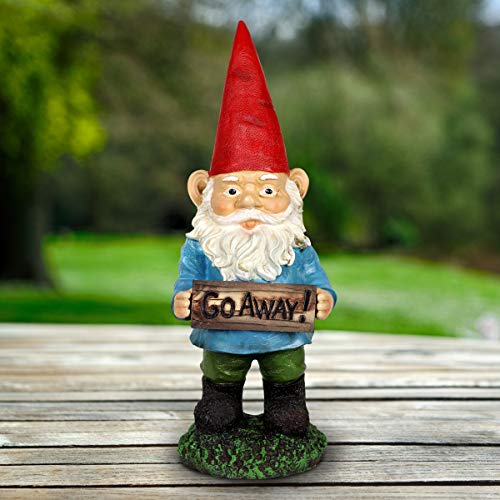 Exhart Funny Go Away Gnome Statue, Durable Resin, Cute Gnome Front Door/Garden Décor, 5"X5"X13" #TOP1