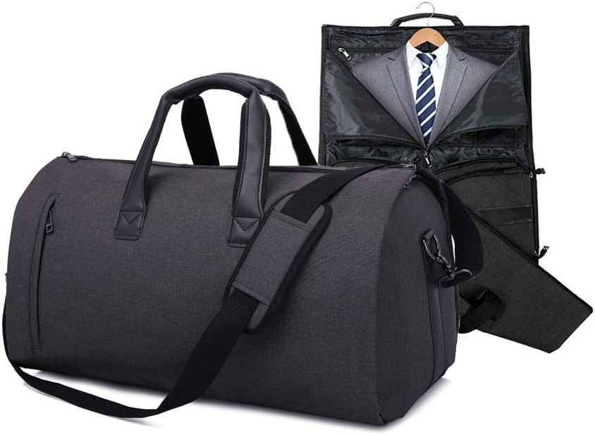 Carry on Garment Duffel Bag 45L Large Flight Bag with Shoes Pouch, Black Weekender Bag Suit Carrier Travel Bag Mens for Business Trip